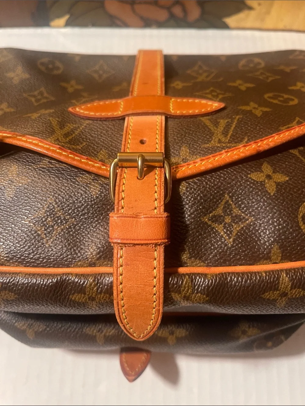 Louis Vuitton Brown Monogram Canvas Crossbody with Tan Leather Strap